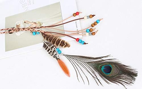 Miniatura 7 de Gangel Diadema de plumas bohemias vintage con plumas de pavo real cuerda de cáñamo para festivales carnavales disfraz hippie diadema marrón plumas