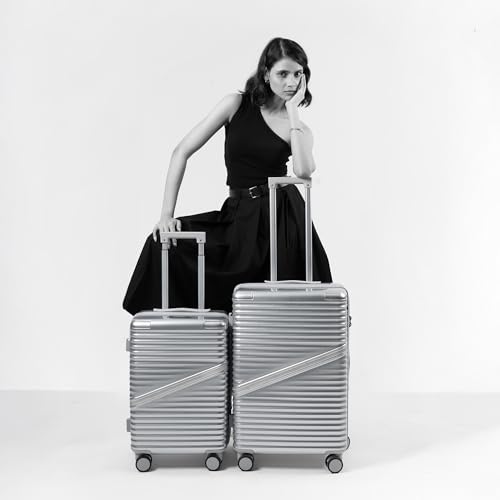 Image of Assembly Trolley Bag Set of 2 (20-24 Inch) Luggage Set with TSA Approved Locks & Durable Design, Polycarbonate Hard Shell Spinner Trolley Bag Set for Couples, Silver (Small & Medium)