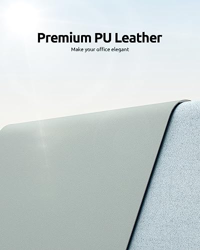 YSAGi Leather Desk Protector, Office Mat, Large Mouse Mat, Non-Slip PU Leather Blotter, Laptop Pad, Waterproof Writing Pad for Office and Home (Grayish Green, 23.6" x 13.8") - Image 3