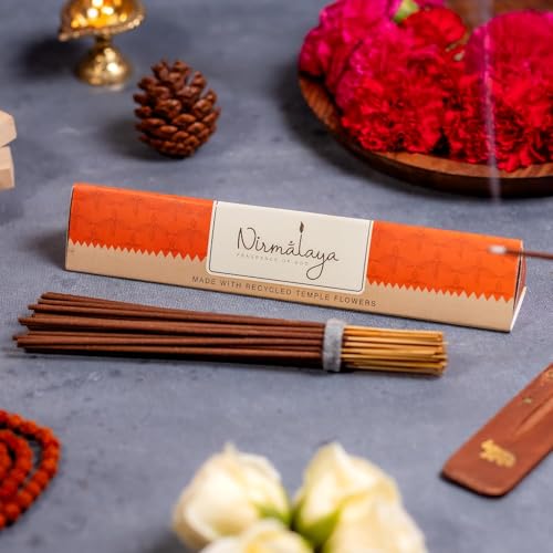 Image of Nirmalaya Premium Sandalwood, Rose, Patchouli, Jasmine Pack of 4 Incense Sticks Combo + Free Wooden Stand | 100% Natural & Charcoal-Free | Agarbatti for Pooja, Meditation, Yoga and Aromatherapy