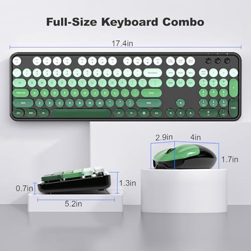 Image of Wireless Keyboard and Mouse Combo, 2.4GHz Gradient Colorful Full-Size Retro Typewriter Keyboard with Wireless Mouse for PC /Desktop /Laptop /Windows (Black Green)