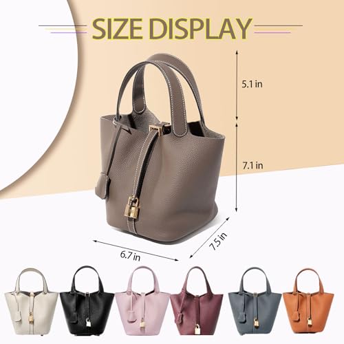 Genuine Leather Bucket Bag for Women, Fashion Handbag With Lock Design, Shoulder Bag Purses for women3