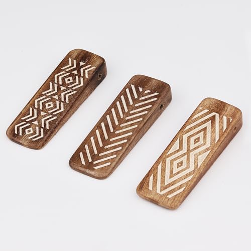 Image of Indian Shelf 3 Pieces Wooden Door Stopper Wedge Heavy Duty Anti Slip Rubber Base Door Stop for Floor Door Holder for Home Office Bedroom Kitchen Tiles Marble Use