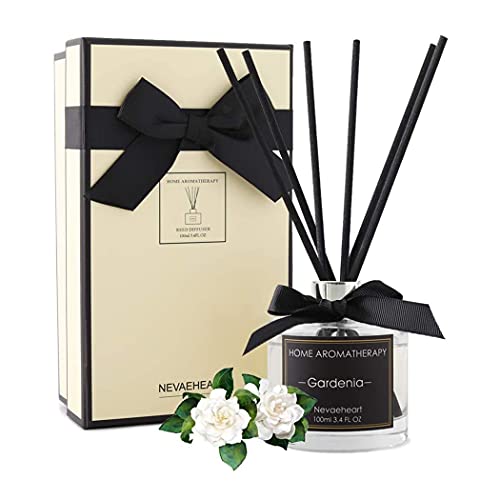 NEVAEHEART Reed Diffuser, Gardenia Fragrance Diffuser, 3.4 oz(100ml), Aromatherapy Diffuser Sticks, Scented Oil Diffuser Sticks, Reed Diffuser Set, Home Fragrance with Gift Box