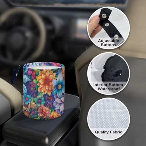 Image of Pensura Bohemian Flowers Car Trash Bag Quality Multipurpose mini Trash can for car Collapsible Accessories Waste Basket Car Organizer Universal Fit for Car SUV Trucks