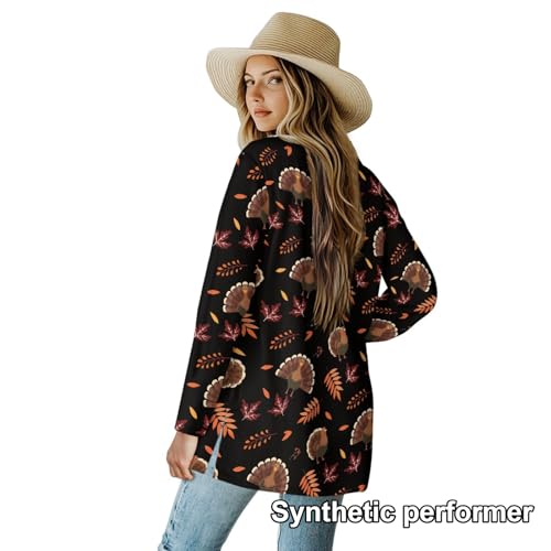 Image of Fall Maple Leaf Cardigan Sweaters for Women Long Sleeve Cardigan Soft Drape Open Front Dusters V-Neck Jackets Dressy