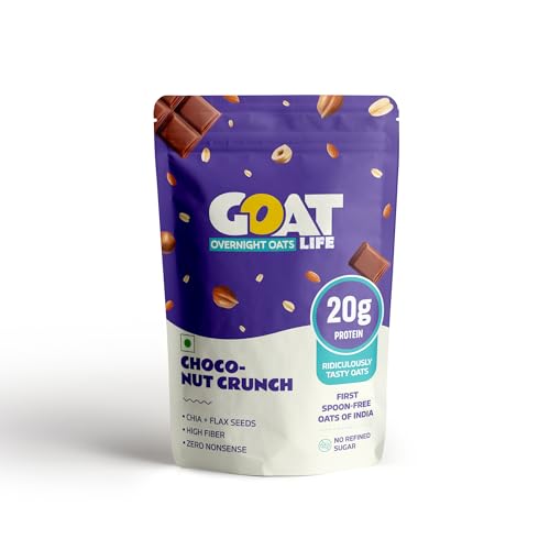 Image of GOAT Life Overnight Oats (75g) | 20g Protein | High Fibre | Nutrient-Rich | No Sugar | Supports Weight Management & Muscle Recovery | Instant Breakfast (Pack of 1, Choco Nut Crunch)