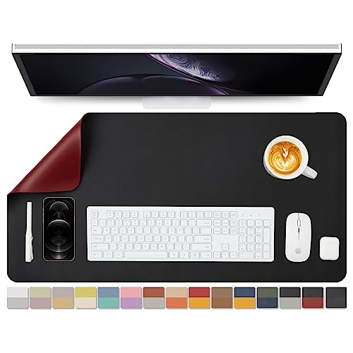 両面PUデスクマット、大型マウスパッド、デスクプロテクター、防水キーボードマット、オフィス/家庭/ゲーム/装飾に適した(黒+赤、80cm*40cm)