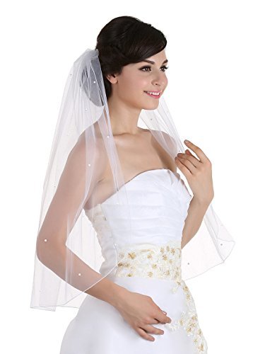 SAMKY 1T 1 Tier Pencil Edge Rhinestone Crystal Wedding Veil