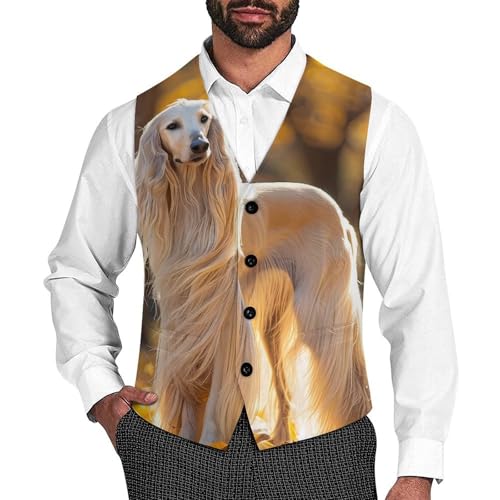 Afghan Hound With Long Hair Novelty Men's Suit Vest Casual Formal Dress Vests Business Waistcoat