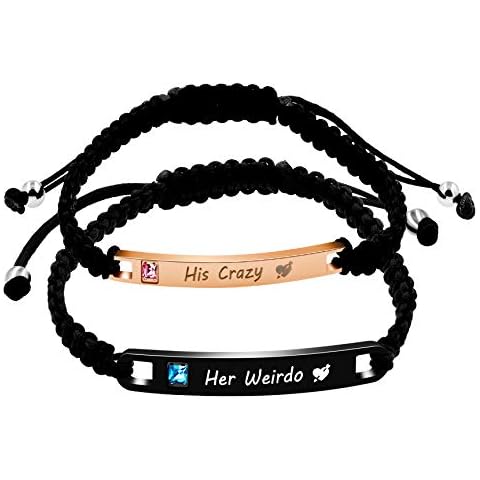 Uloveido Stainless His Crazy and Her Weirdo Bracelet Set, Matching Relationship ID Couple Bracelets for Him Her (Crazy Weirdo) Cover