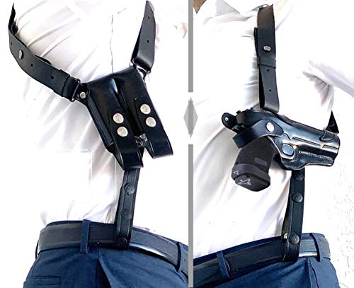 Aysesa Rig for Glock 19 Leather Shoulder Holster fits Many Glock Pistols: Glock 17/19 / 23/26 / 32/43 / Right Handed/Mag Pouches and Tie Down Straps Included Full Set (Jet Black)