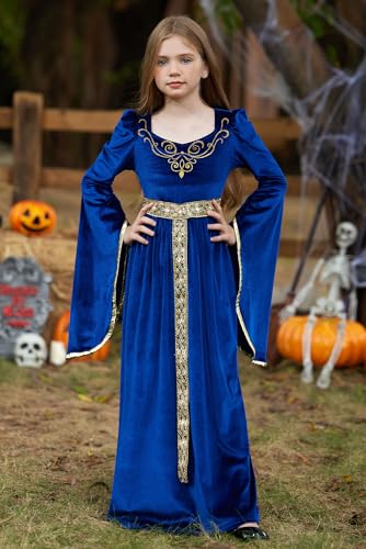 BesserBay Girls Halloween Medieval Renaissance Princess Elegant Dress Queen Velvet Outfit 4-14 Years2