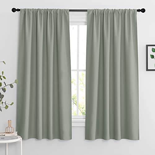 RYB HOME Bedroom Curtains Blackout - Light Block Energy Efficiency Small Window Treatment Drapes for Kitchen Dining Baby Nursery Morden Decor, W 42 x L 63 inch, Sea Green, 2 Panels