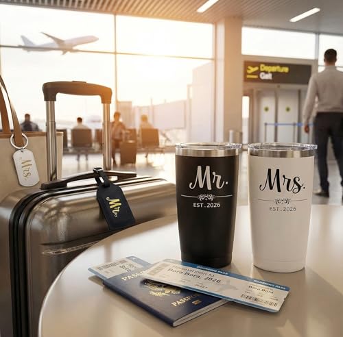 Est. 2026 Mr and Mrs Gifts Set-20oz Stainless Steel Insulated Travel Tumbler for Couples Newlyweds Wife Husband-Bridal Shower Anniversary-Prefect Engagement Wedding Gifts,Black&White. by iematoz - Used condition - Image 8