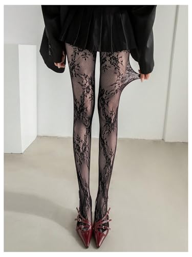 Image of Milumia Women's Floral Lace Tights Y2k Patterned Fishnet Pantyhose Sexy Stockings