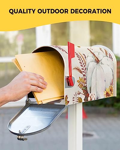 Thanksgiving White Pumpkin Mailbox Covers Magnetic Standard Size,Decorative Post Letter Numbers Box Wrap Covers Small Accessories for Garden Yard Outdoor Décor,Fall Harvest Farmouse Sunflower