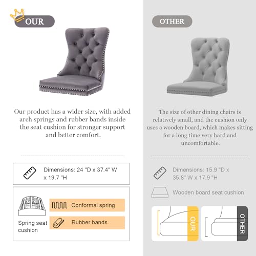 Image of Virabit Tufted Velvet Upholstered Chairs Set of 2, Nailhead Back and Ring Pull Trim, Solid Wood Chairs for Kitchen /Bedroom /Dining Room (Grey)