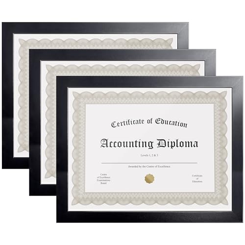 Image of KTKDE 8.5x11 Picture Frame set of 3, Certificate Document Frame Diploma Frames Black, Poster and Photo for Wall Hanging or Tabletop with Shatter Resistant Plexiglass Home Decor best gift