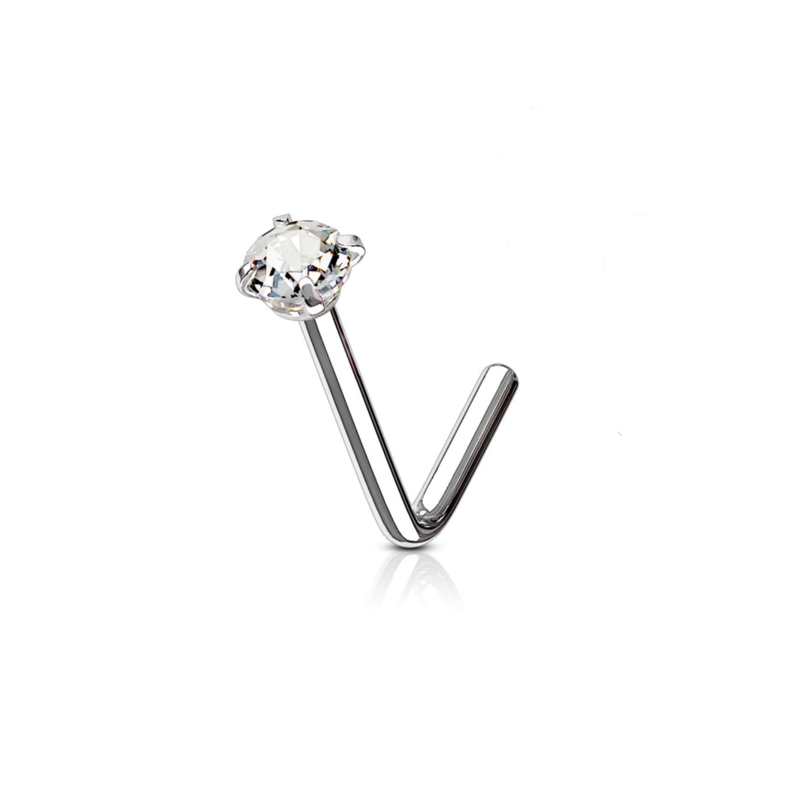 Twilight London 2 PACK Implant Grade Titanium L Bar Nose Studs, Classic 2 and 3mm Crystal Design, Hypoallergenic Newly Pierced Safe, Perfect for Men and Woman, — view 3