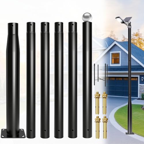 Zyrotin Street Light Pole 20ft Tall Outdoor Galvanized Steel Solar Street Lamp Post Suitable for Outdoor Street Courtyard Parking Lot Flag Lighting Fixtures with Mounting Rebar Cage Accessory