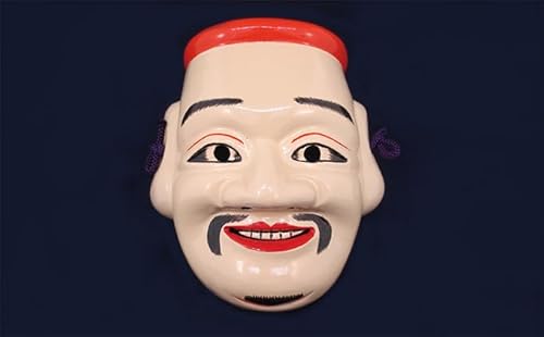 備中神楽面桐一刀彫 事代主の命 伯泉作 民芸品 工芸品