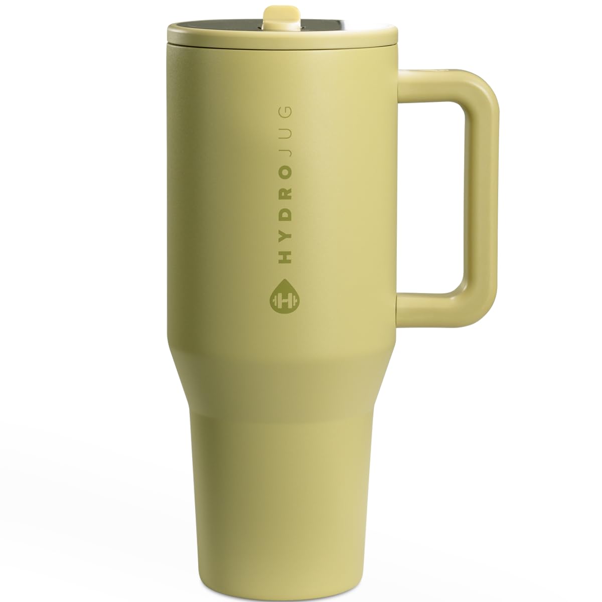 HydroJug Traveler - 40 oz Water Bottle with Handle & Flip Straw - Fits in Cup Holder, Leak Resistant Tumbler-Reusable Insulated Stainless Steel & Rubber Base - Gifts for Women & Men, Olive