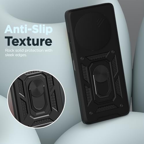 Image of Pikkme D10 Tough Armor Bumper Case | 360 Protection Case | Sliding Camera Shield Cover & Ring Holder Stand Back Cover for Redmi A3 (2024) / Redmi A3x / Poco C61(Black)