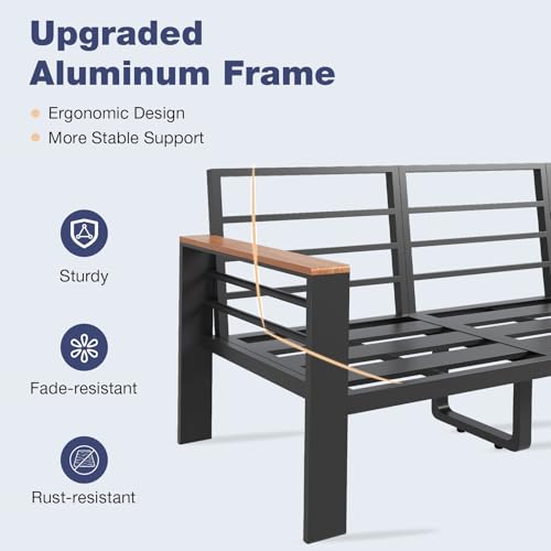 Image of Aoxun Aluminum Patio Furniture Set with Umbrella 4 Seats, Oversized Outdoor Sectional with Washable Thick Cushions, Coffee Table, Patio Conversation Sets for Porch, Balcony, Deck