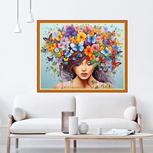 Image of Dooxvey Cross Stitch Kits for Adult Beginners - Full Range of Stamped Kits with 11CT Patterns - Flower Girl Design, 16x20 inch