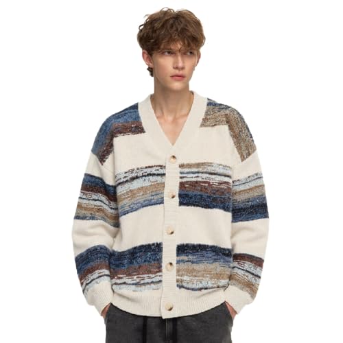 Silent Vortex Men's Women's Oversized Striped Cardigan Sweater Long Sleeve Button Down Vintage Knit Cardigans