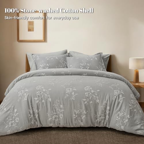 Image of PHF Cotton Jacquard Comforter Set King, Soft Breathable, Grey