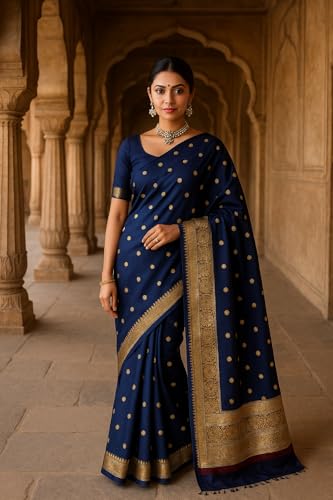 Image of Women's Glory Womens Kanjivaram Banarasi Silk Saree Blend Woven Zari with Jacquard Woven Unstitched Blouse Piece.