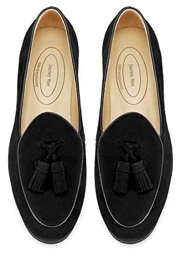 Image of Journey West Suede Tassel Loafer for Women Slip-on Belgian Penny Loafers Shoes for Women in Many Colors