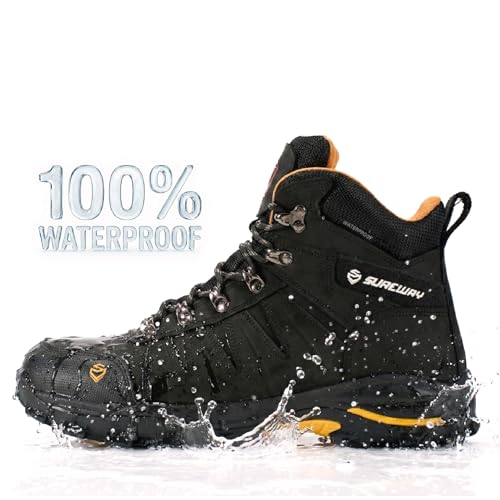 Image of SUREWAY Men's 6 Inch Soft /Steel Toe Waterproof leather Work Boots | Lace up,durable comfortable slip resistant outsole, ideal for construction, roofing, hunting and daily job site wear