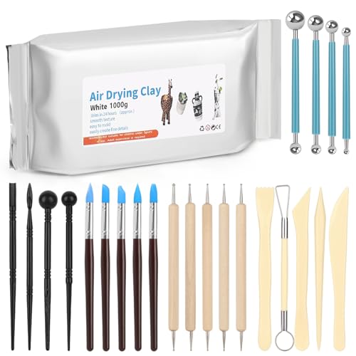 Reessy Arcilla seca al aire para adultos, kit de arcilla de secado al aire de 2.2 libras con 23 piezas de herramientas de escultura de cerámica, kit completo de modelado de arcilla para principiantes