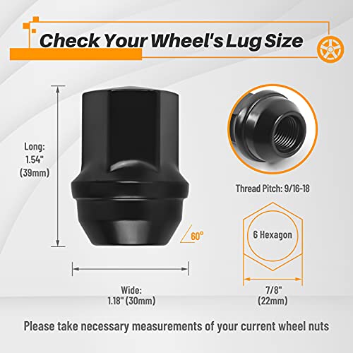 Image of MIKKUPPA 9 /16 inch-18 OEM Lug Nuts - Replacement for Dodge Ram 1500 Dakota Durango Chrysler Aspen Mitsubishi Raider Factory Wheels, Black Lug Nut Set 7 /8 inch Hex Replace 611-204 6036433AA