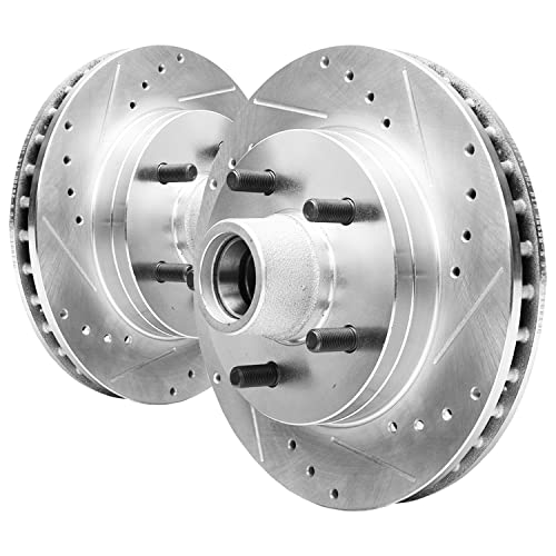 Image of Detroit Axle - Front Brake Kit for Ford Explorer Ranger Mazda B2300 B3000 B4000, Drilled & Slotted Disc Brake Rotors Ceramic Brake Pads Replacement: 11.28 inch inch Rotors