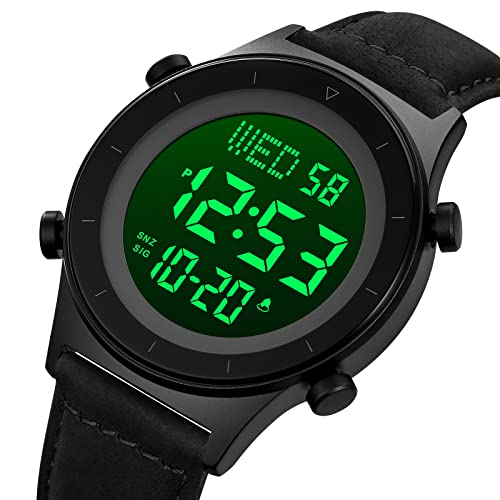 Men's Digital Watch Glass Screen Zinc Alloy Case Leather Strap Waterproof Casual Stopwatch Alarm Clock Simple Watch4