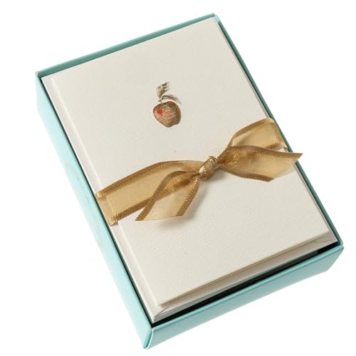 Image of Graphique Apple Cards, Pack of 10 Cards with Envelopes, All Occasion Greetings, Blank Inside, Gold Foil Embossing, La Petite Press Collection Boxed Set, 3.25 inch x 4.75 inch