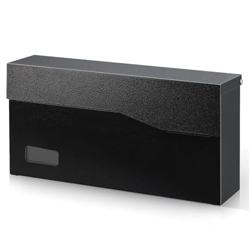 Image of xydled Locking Wall Mount Mailbox with Key Lock, Steel Mailbox, Black | Hanging Metal Mailbox, Modern Post Box for Outside, Secure key lock mailbox for letters and magazines, 14.57 inchx7.09 inchx3.4 inch
