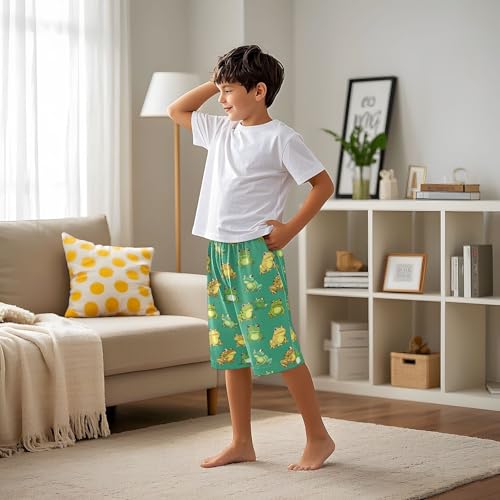 Cartoon Frogs Sleep Shorts Summer Pajama Shorts Elastic Waist Sleep Bottoms with Pockets 6-14 Years4