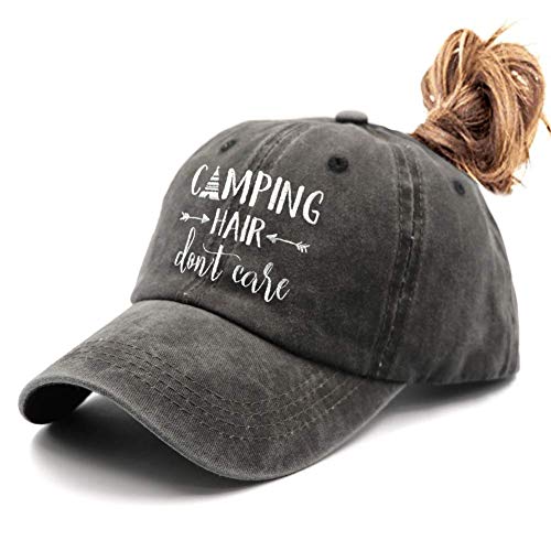 Women's Embroidered Adjustable Ponytail Hat Low Profie Washed Baseball Cap
