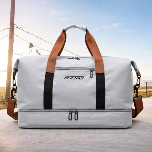Image of CAVALO - Be Unique Duffle Cum Tote Bag Weekender /Overnight Bags for Women and Men, for Travel, Sports, Gym Bag, Waterproof with Shoe and Wet Clothes Compartments (Light Grey)