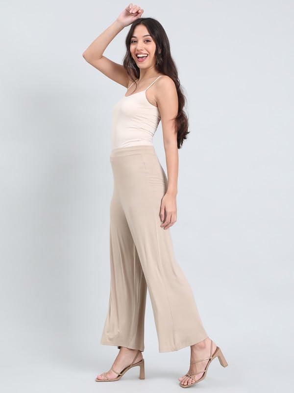 Image of GO COLORS Soft Viscose Knit Palazzo Full Length for Women| Breathable, Mid Rise