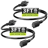 16/3 Black 3FT (2Pack) Extension Cord Indoor, Short Extension Cord for Laptops, Coffee Makers, Office Home Appliances, 3 Prong Small Resistant Cable Flexible, 13A 125V 1625W ETL Listed