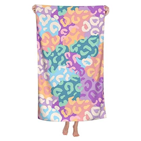 Sunzhenyu Gym Towel, Neon Leopard Print Bath Towel, Multipurpose Use for Sports, Travel, Beach, Super Absorbent, Microfiber Soft Quick Dry, Lightweight Cover