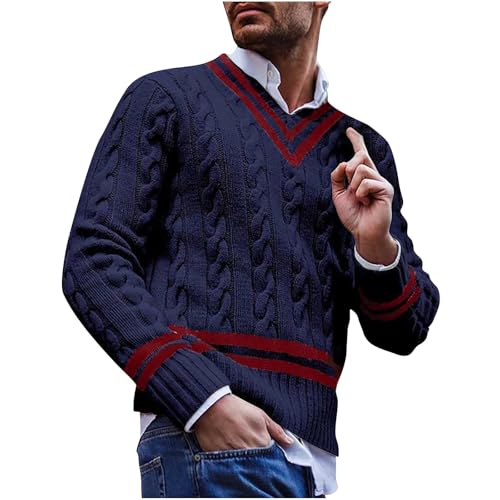 Men's V Neck Pullover Sweater Slim Fit Long Sleeve Casual Soft Dress Sweater Lightweight Knitted Sweaters