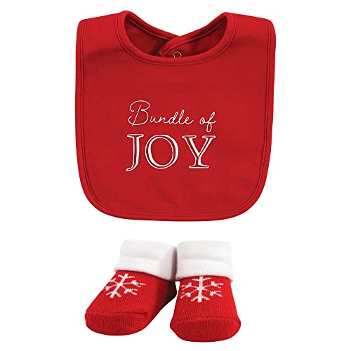 Image of Hudson Baby Unisex Baby Cotton Bib and Sock Set, Christmas Scene, One Size