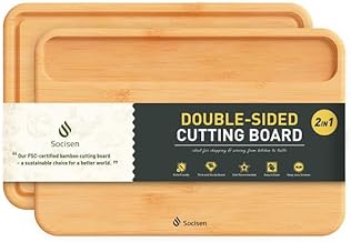لوح تقطيع خشبي من الخيزران للمطبخ مع اخاديد عصير عميقة ومقابض مدمجة لتقطيع اللحوم والخضروات والفواكه - قطعة واحدة